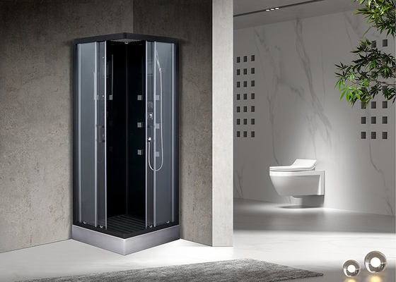 Square Bathroom Shower Cabins Grey Acrylic ABS Tray Black aluminium
