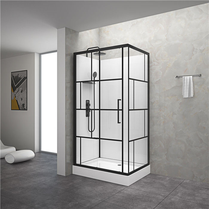 Square Bathroom Shower Cabins White Acrylic ABS Tray Black Painted 1100*80*225cm