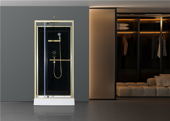 Fashion Pivot Door， Corner Shower Stalls , Square Shower Cabin with  white  acrylic tray，gold alumimium