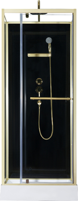 Fashion Pivot Door， Corner Shower Stalls , Square Shower Cabin with  white  acrylic tray，gold alumimium