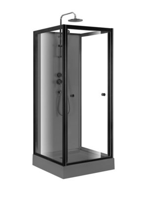 Pivot Door Square 4mm Tempered Clear Glass Shower Cabin With black Acrylic Tray