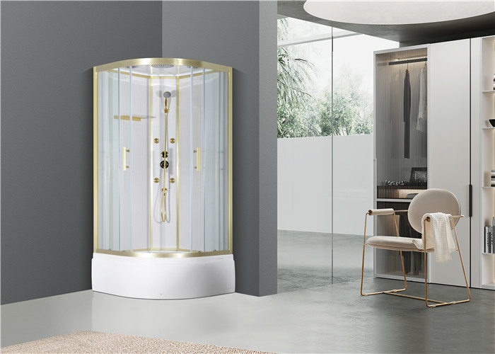 Shower Cabin with White  acrylic tray 900*900*2150cm   gold alumimium ,High tray