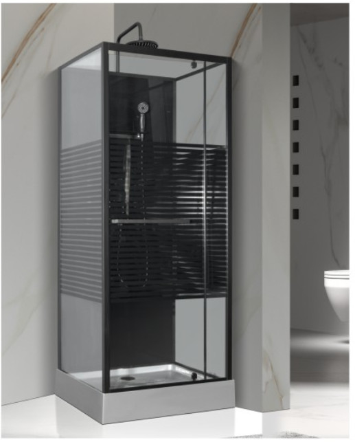 Fashion Pivot Door， Corner Shower Stalls , Square Shower Cabin with  grey acrylic tray，gold alumimium