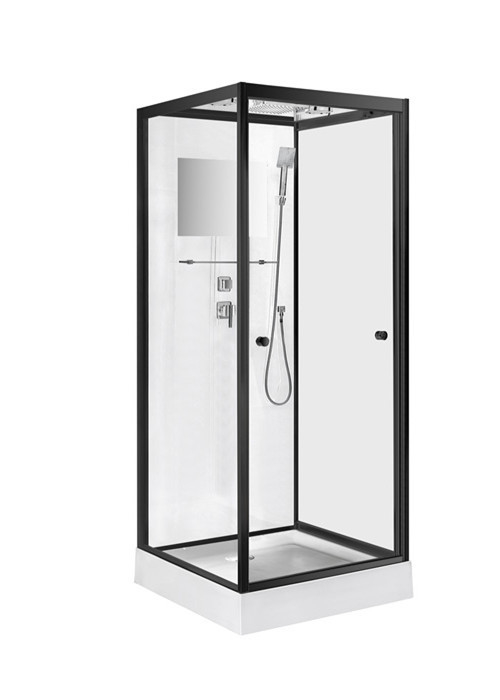Pivot Door Square 4mm Tempered Clear Glass Shower Cabin With white Acrylic Tray