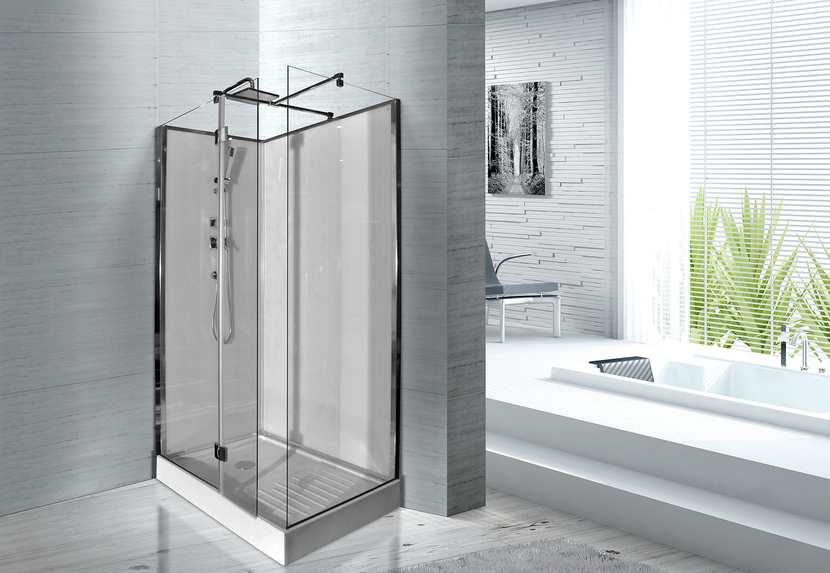 1200 x 800 x 2200 Rectangular Shower Cabins White ABS Tray Chrome Profiles