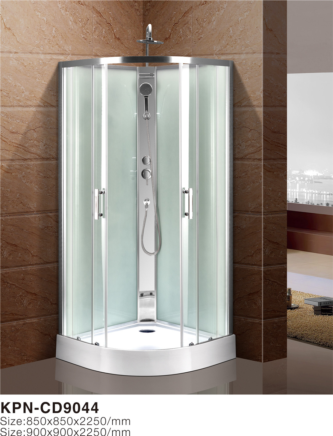 Circle Quadrant Shower Cabin with white acrylic tray chrome aluminium